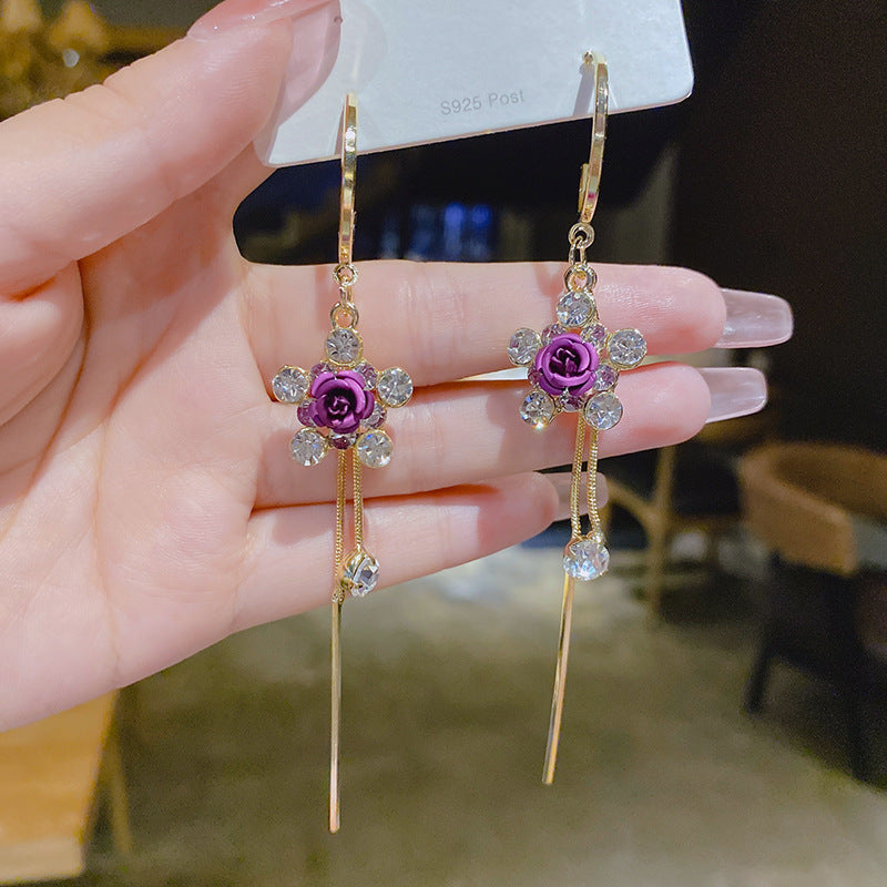 Purple Flower Crystal Super Fairy Lovely Generous Earrings