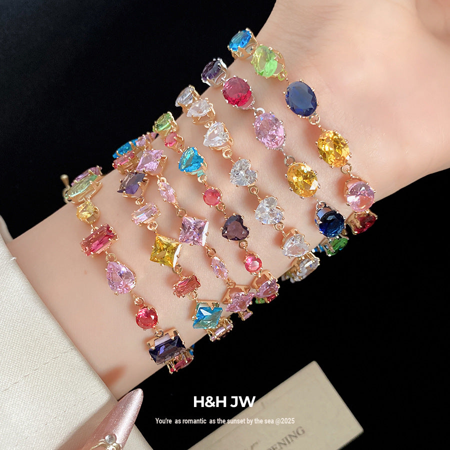 Vintage Zircon Oval Personalized Palace Style Light Luxury High Sense Bracelet