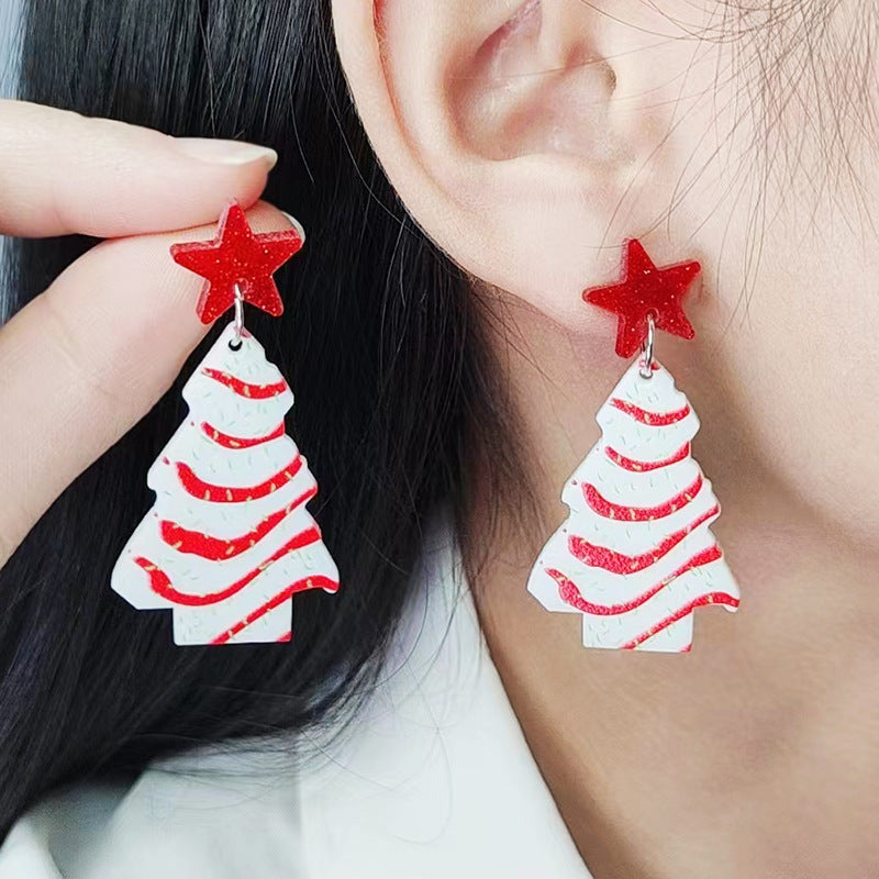 Christmas Fashion Hat Elk Dinosaur Acrylic Earrings