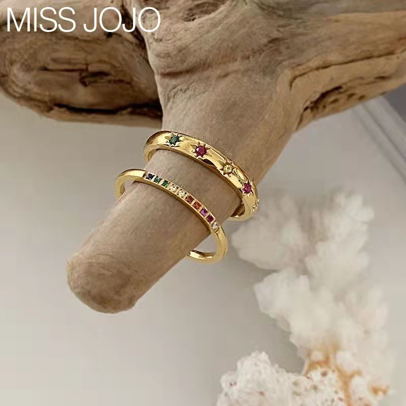 Style Colorful Zircon With Diamond Fine Rings