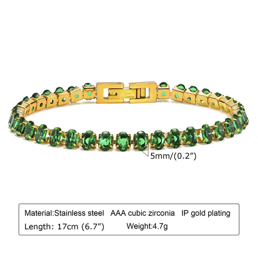 Women's Tennis Stainless Steel White Zircon Green Bracelets