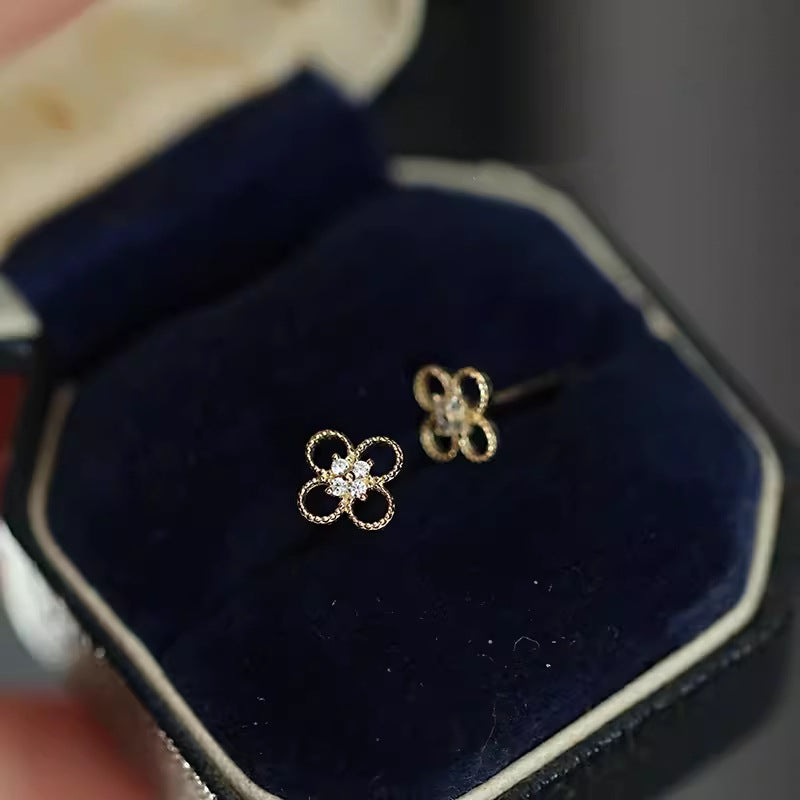 Women's Sterling Sier Gold-plated Hollow Zircon Inlaid Earrings