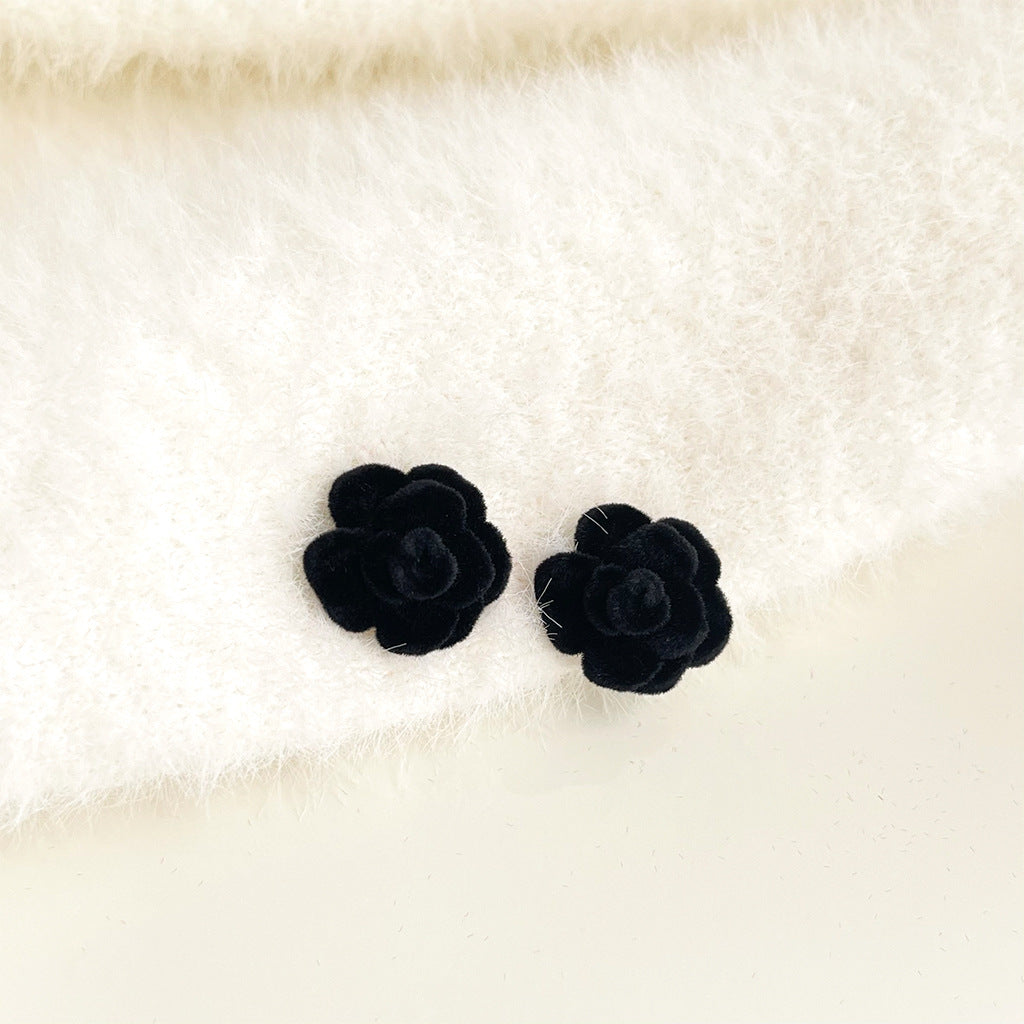 Flocking Flower Cute Love Heart Bow Earrings