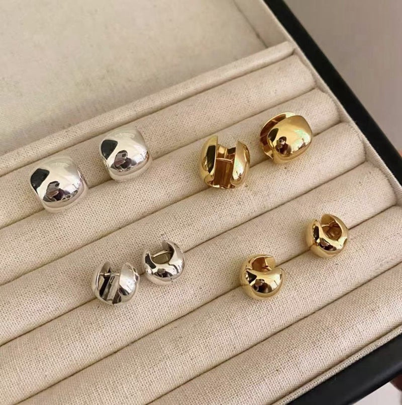 Charming Fashion Sier Glossy Everyday Joker Earrings