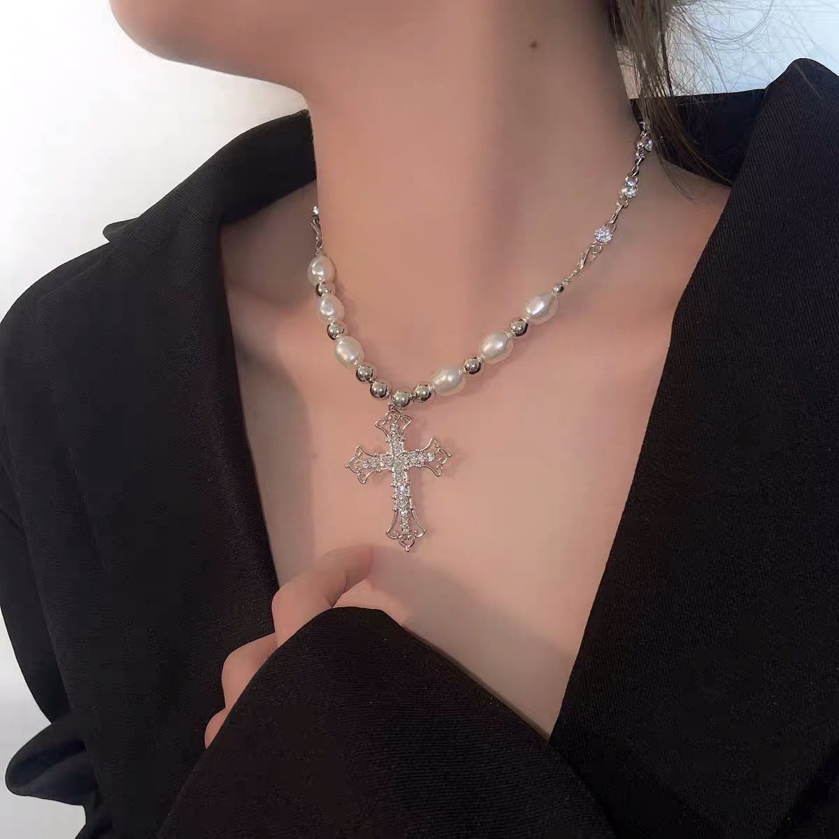 Stitching Short Pearl Trendy Hot Sweet Cool Punk Necklaces