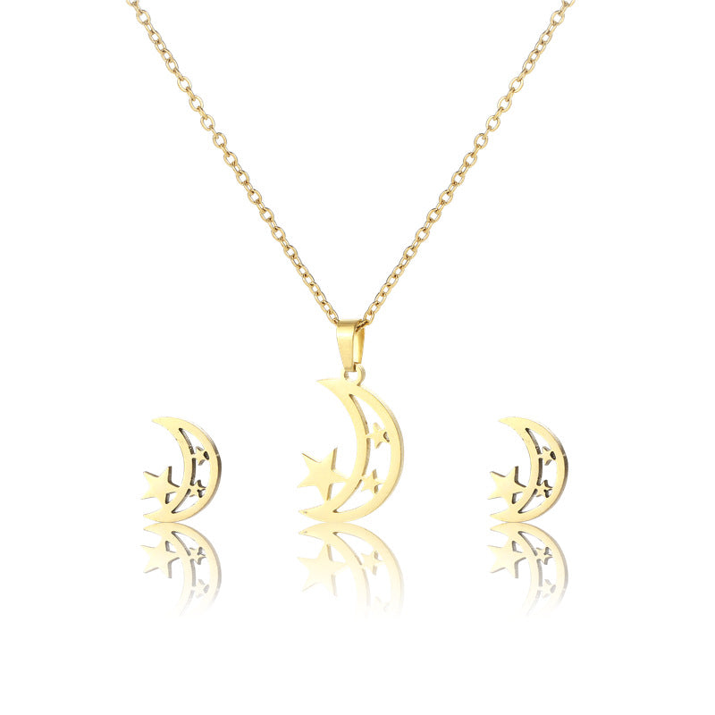 Steel Hollow Star Moon Three-piece Personal Earrings