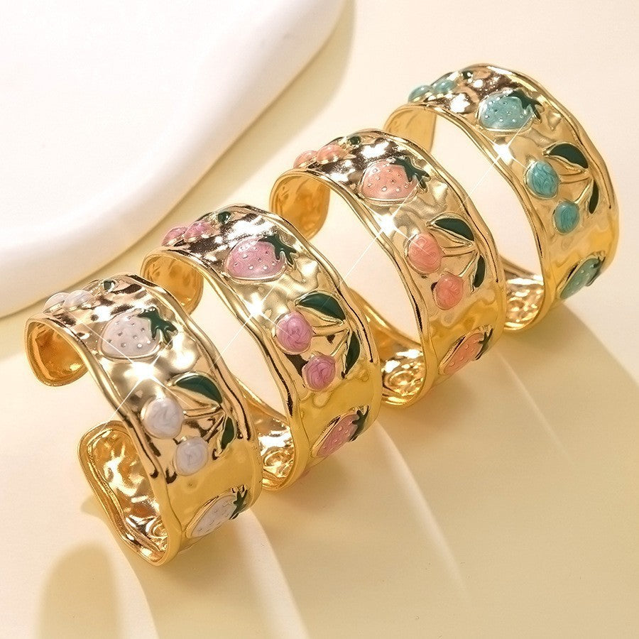 Steel Oil Dripping Cherry Special Interest Light Luxury Flowers Openings Bracelet