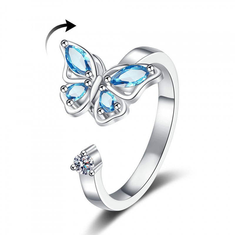 Women's Rotatable Butterfly Opening Version Cold Minority Simple Ring