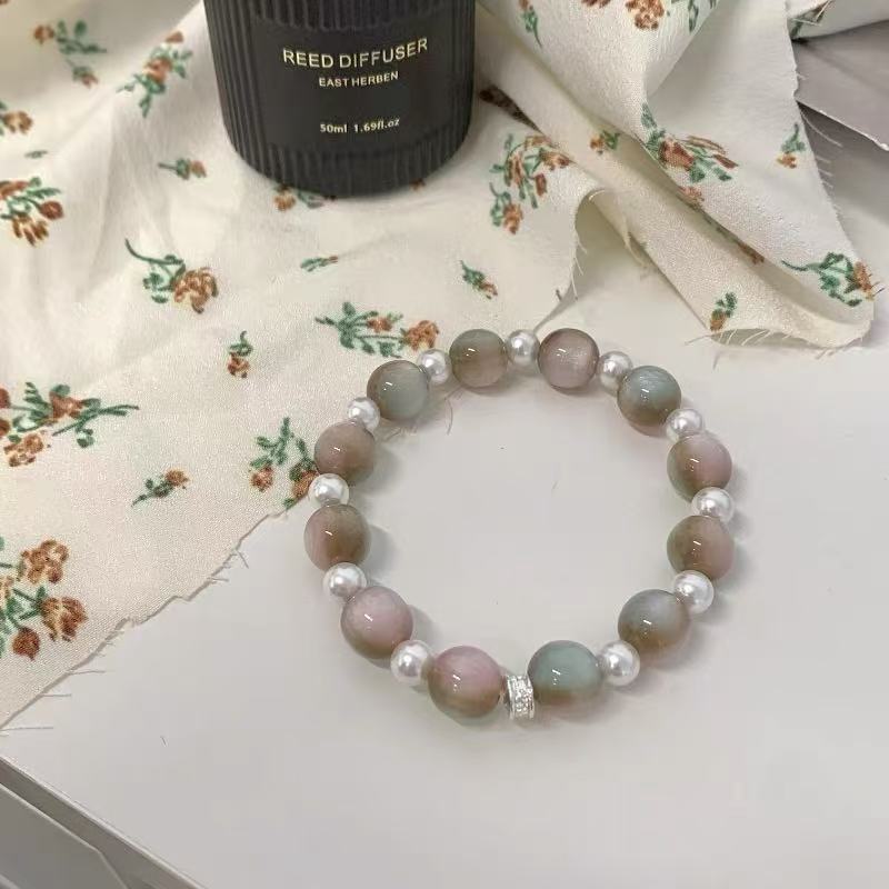 Rose Toffee Handmade Beaded Design Thin Glittering Chinese Single Circle Bracelets