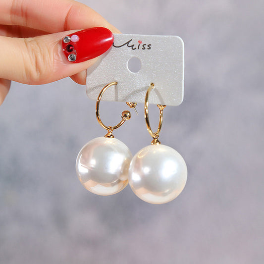 Sier Needle Big Pearl Advanced Atmosphere Beautiful Earrings