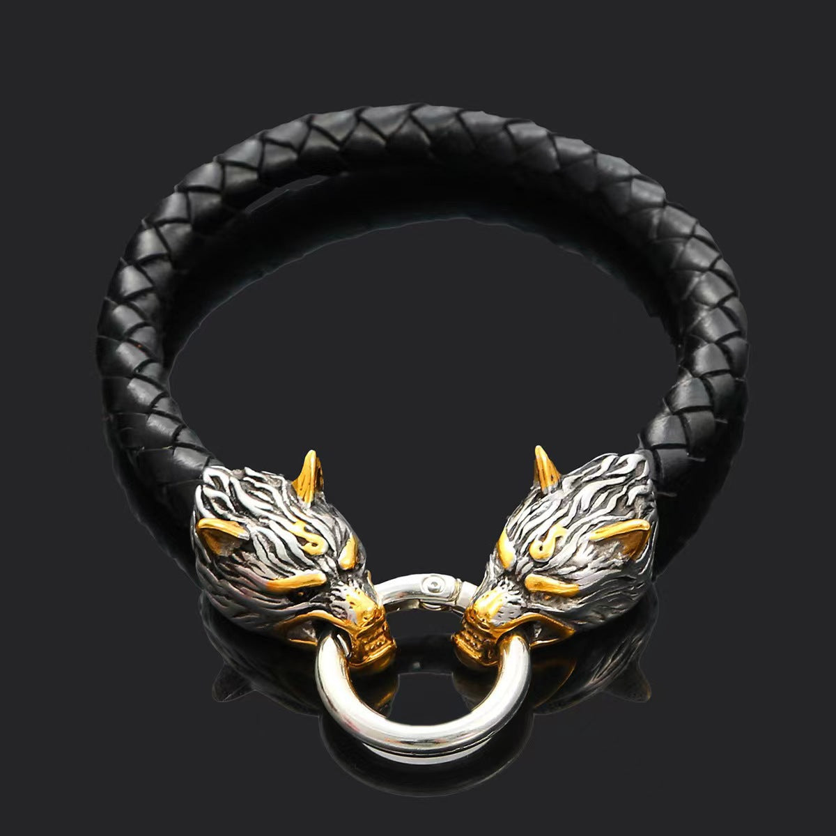 Men's Viking Nordic Wolf Head Domineering Leather Bracelets