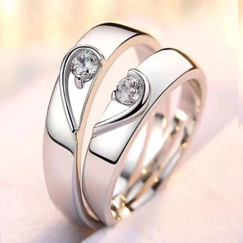 Minority Simple Fashion Rhinestone Zircon Couple Open Rings