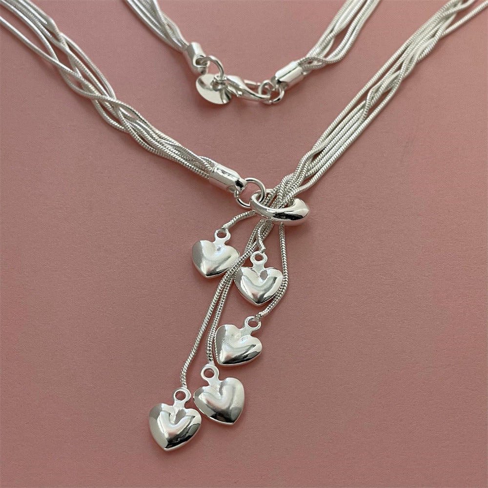 Plated Five Heart Tai Snake Bone Korean Necklace