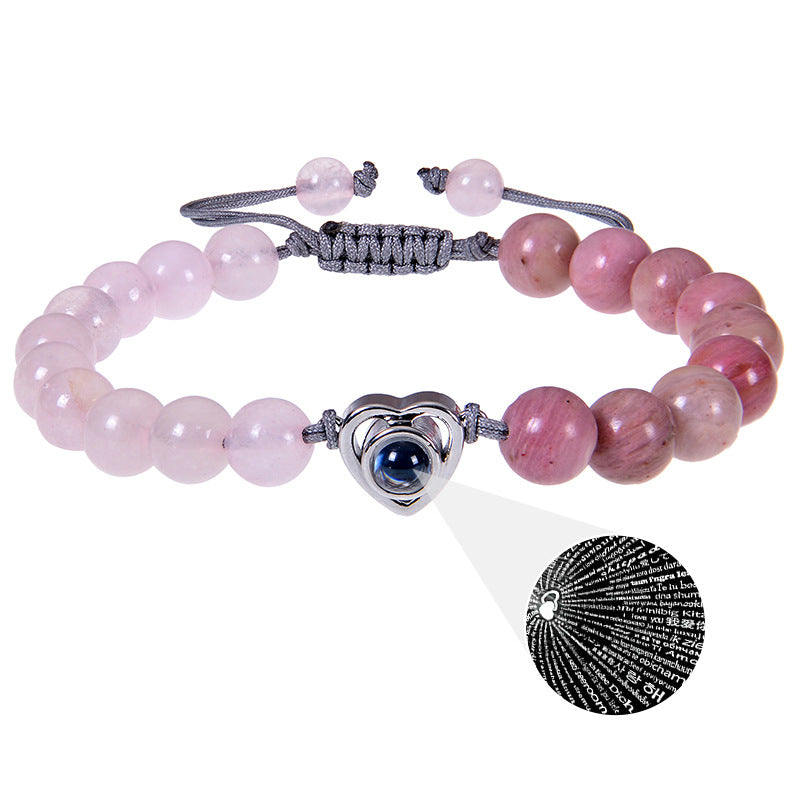 Language Projection Pink Zebra Stone Beaded Bracelets