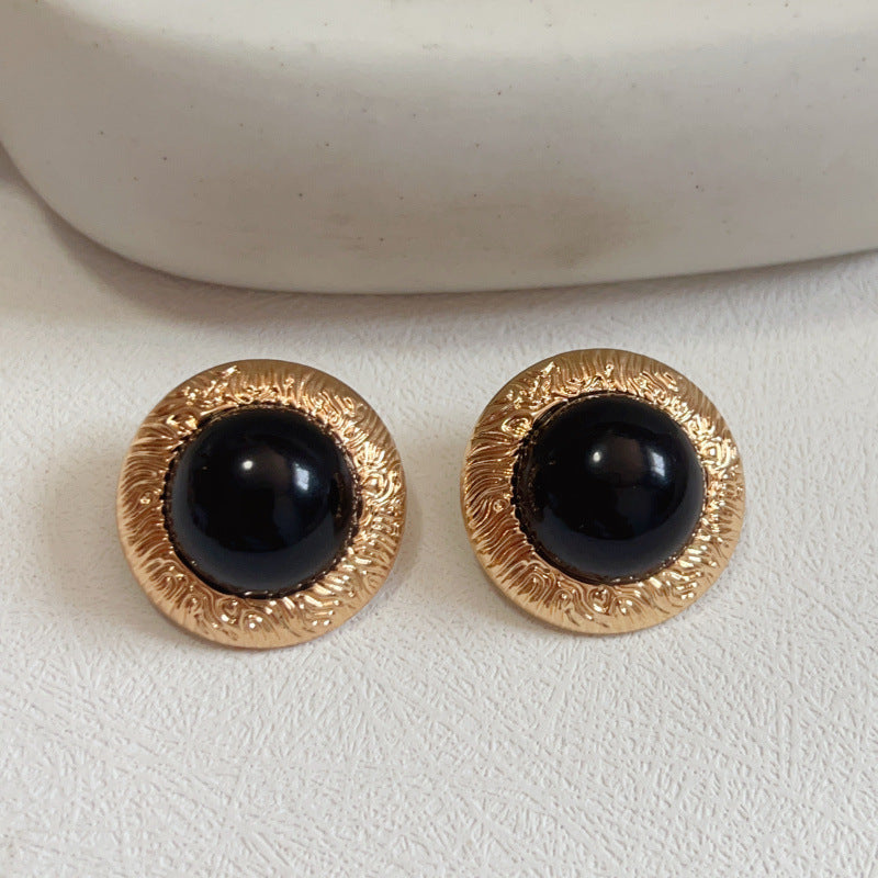 Gold Exaggerated Personalized Vintage Court Round Resin Sier Earrings