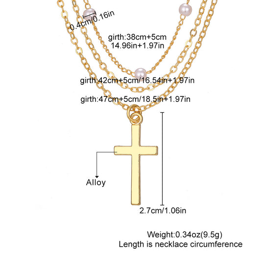 Artificial Short Pearl Creative Cross Retro Necklaces