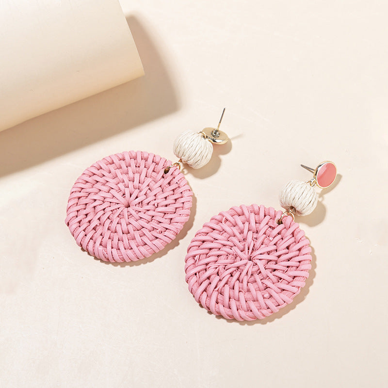 Women's Vacation Style Rattan High-grade Niche Raffia Earrings