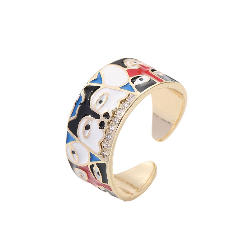 Glaze Flowers Devil's Eye Gold Adjustable Rings