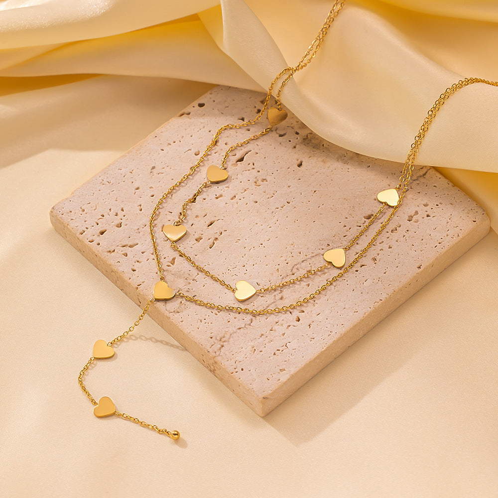 Women's Heart-shaped Stainless Steel For High-grade Golden Peach Heart Necklaces