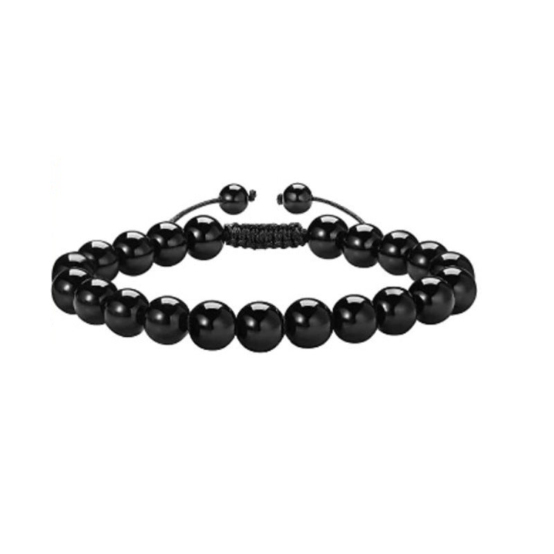 Men's Imitation Obsidian Black Agate Woven Bead Bracelets