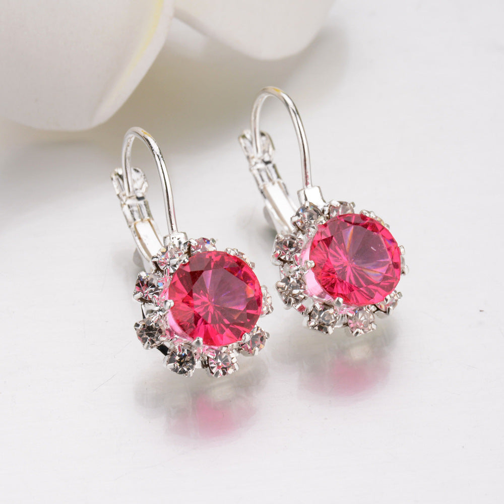 Women's Korean Style Stylish Round Crystal Diamond Earrings