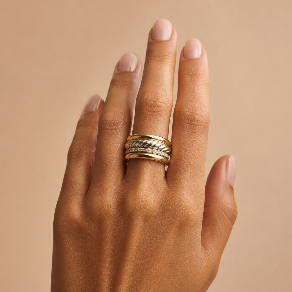 Sier Color Matching Stacked Zircon Twist Geometric Width Rings