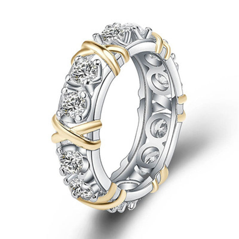 Two-color Gold Zircon Inlaid Fashion Temperament Rings