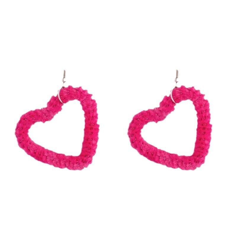 Ear Exaggerated Face Slimming Big Heart Plush Earrings