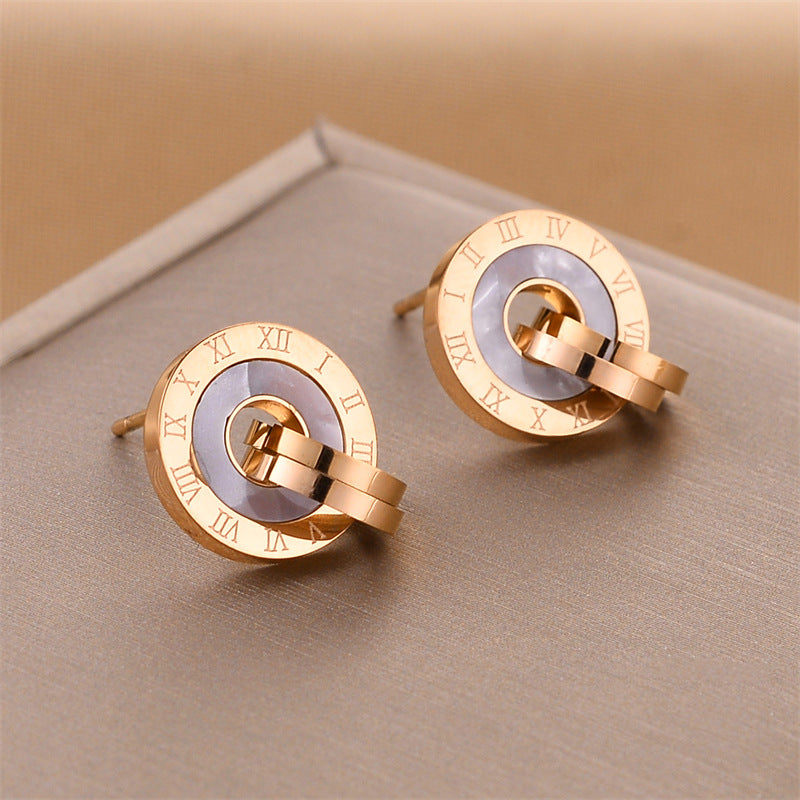 Steel No Fading Ear Gold Rose Earrings