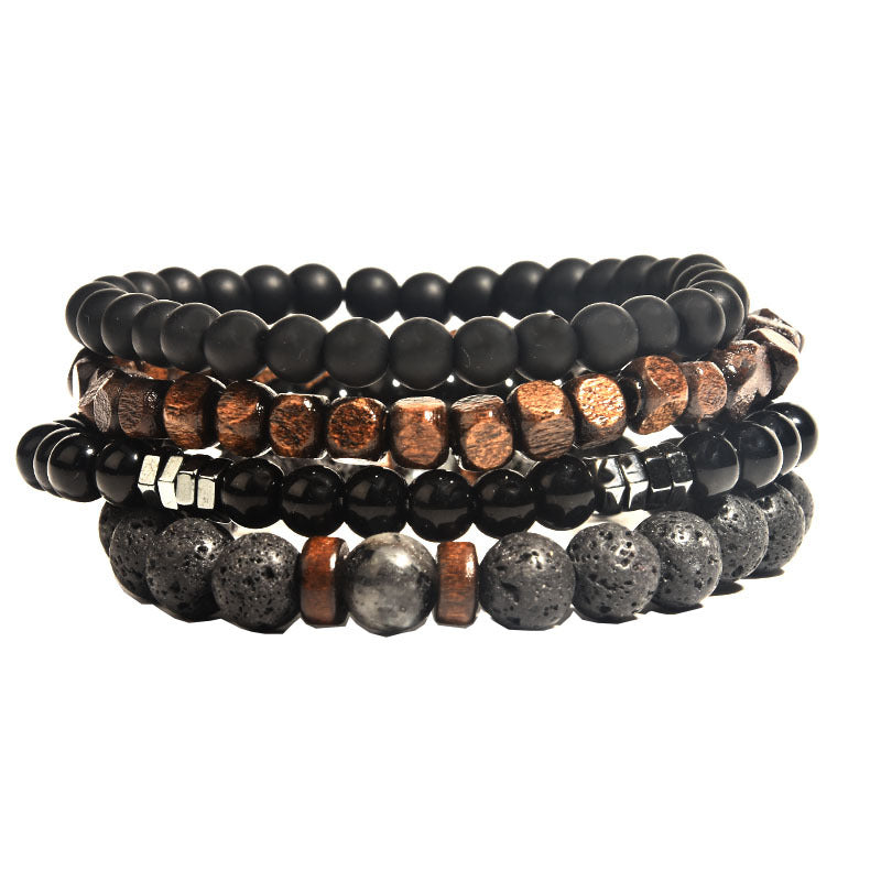 Men's Rock Wooden Bead Hematite Beaded Polished Bracelets