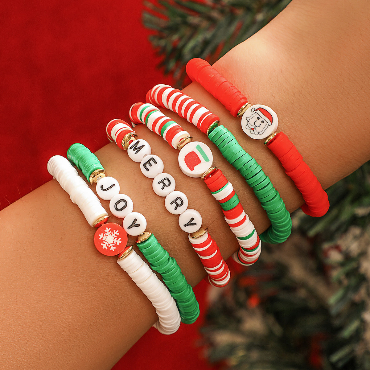 Christmas Polymer Clay Beaded Suit Holiday Bracelets