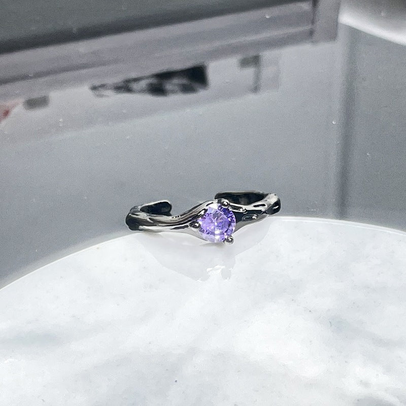 Buckle Purple Diamond Butterfly Opening Female Rings