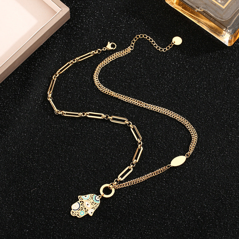 Women's Titanium Steel Leopard Print Oil Dripping Craft Blue Eyes Hollow Jewelry Set