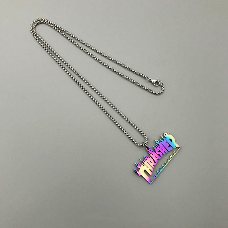 Men's Steel Colorful Flame Hip Hop Fashion Necklaces