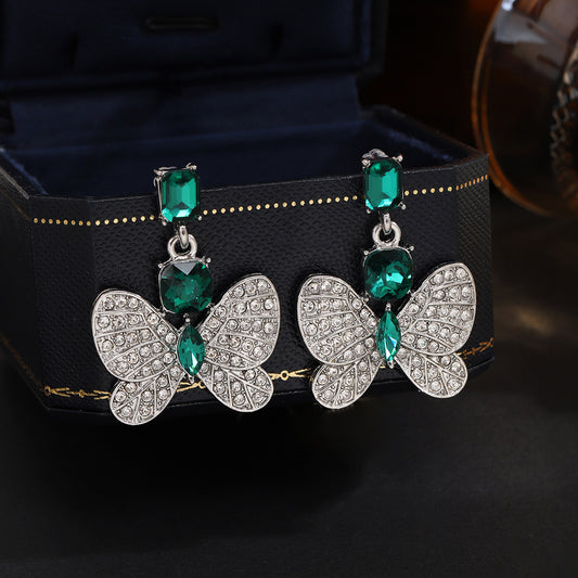 Women's Sier Needle Retro Exquisite Diamond Butterfly Niche Personality Earrings