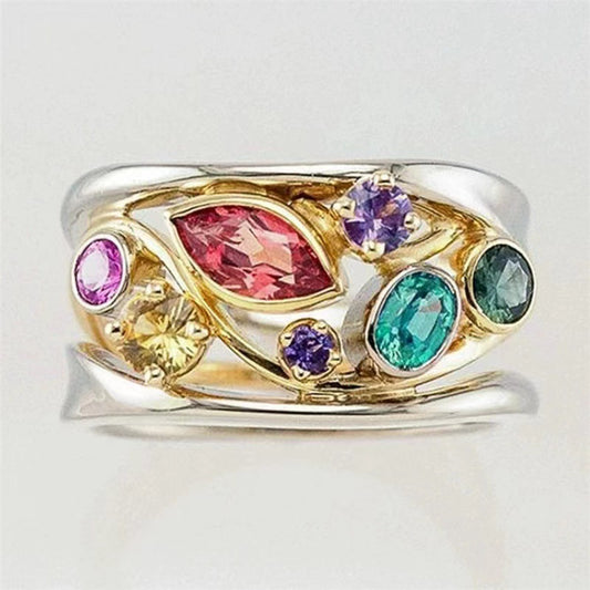 Colorful Crystals Exquisite Geometric Pattern Ladies Rings