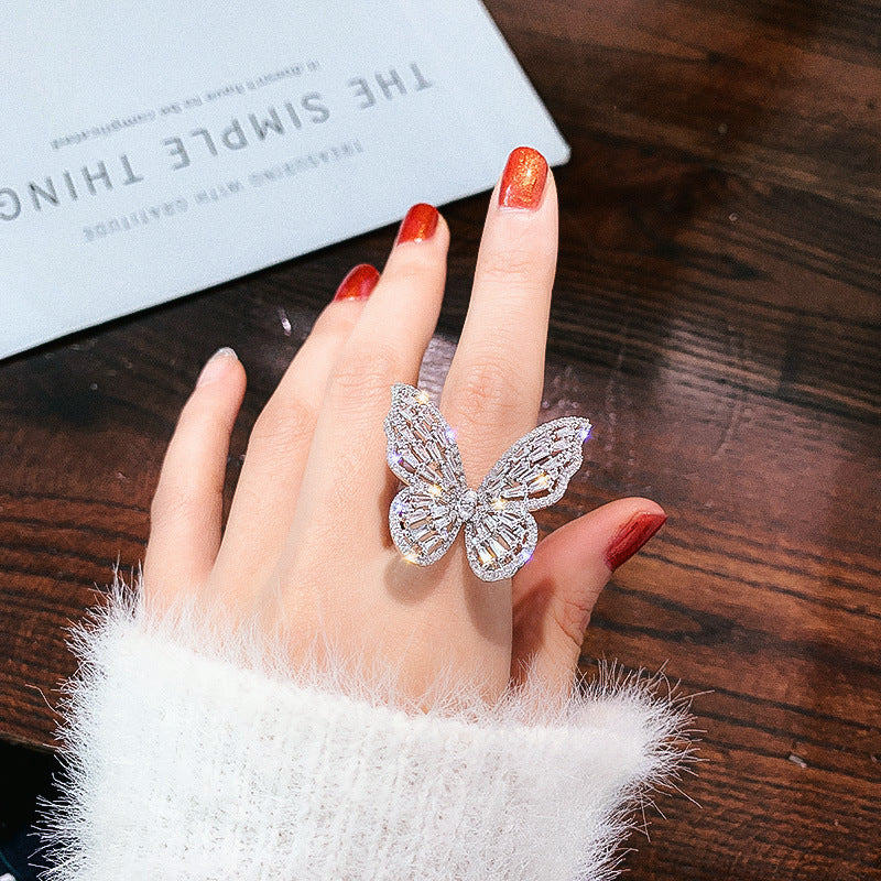 Style Gradient Artificial Blue Butterfly Simple High Sense Rings