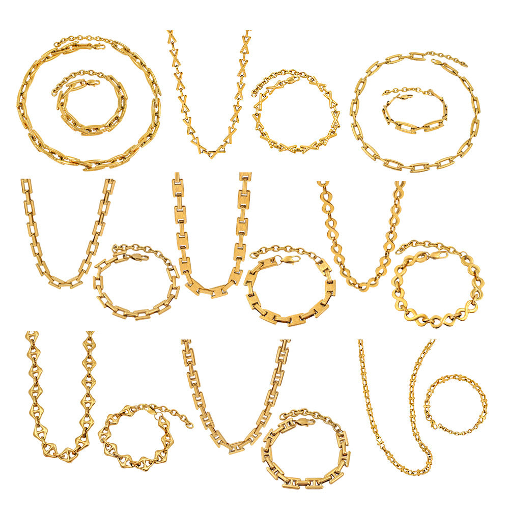 Trendy Stainless Gold Handmade Chain Waterproof Jewelry Set