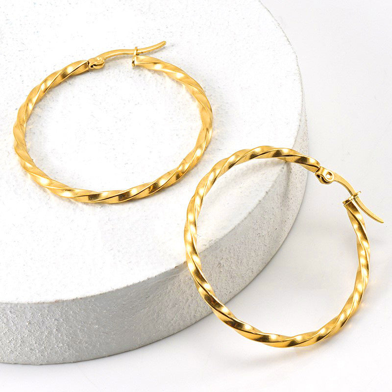 Women's Circle Simple Titanium Gold-plated Corrugated Ear Earrings