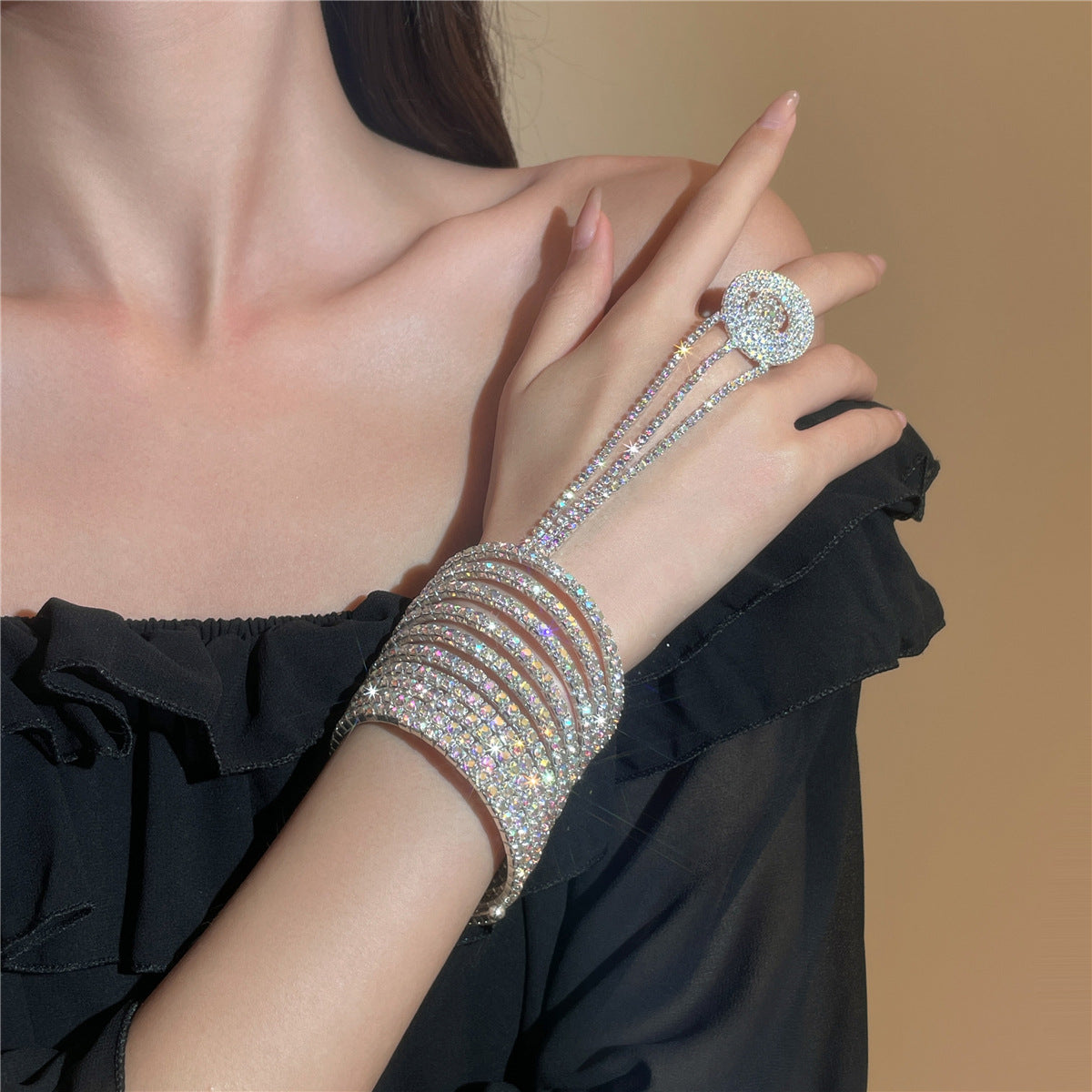 Women's Rhinestone Shiny Full Diamond Elastic Finger Bracelets