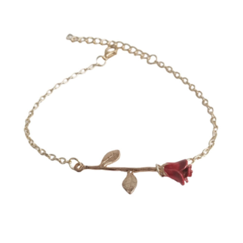Red Rose Simple Graceful Sweet Flowers Bracelet