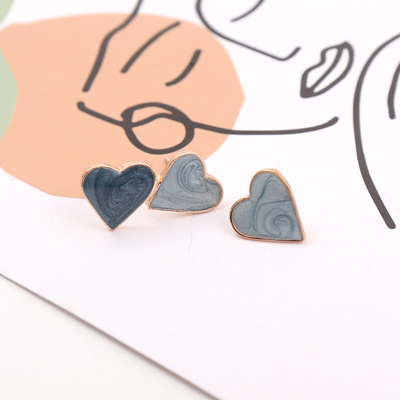 Contrast Color Asymmetric Blue Ear Dark Light Heart-shaped Earrings