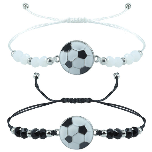 Sports Football Black White Beaded Style Bracelet