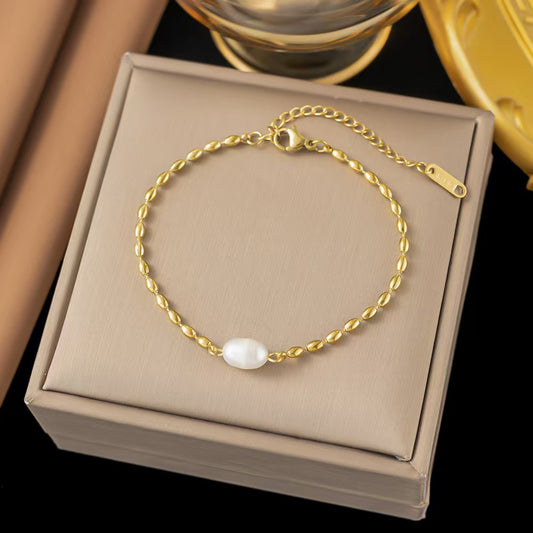 Fashion Colorfast Natural Freshwater Oval Golden Bracelets