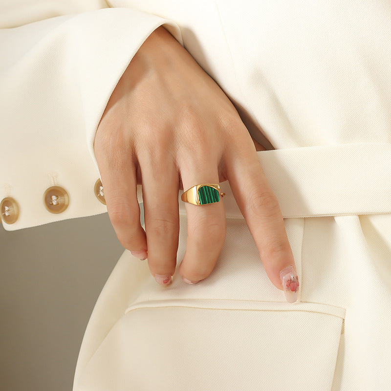 Palace Style Striped Turquoise Line Niche Titanium Rings