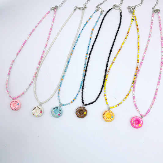 Dopamine Color Beaded Donut Female Summer Necklaces