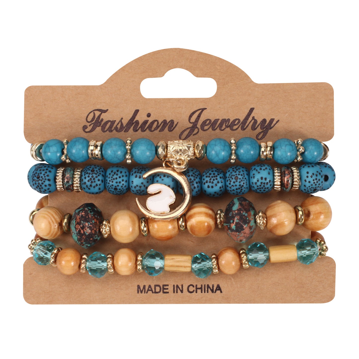 Women's Bohemian Rabbit Zodiac Wooden Bead Beaded Bracelets