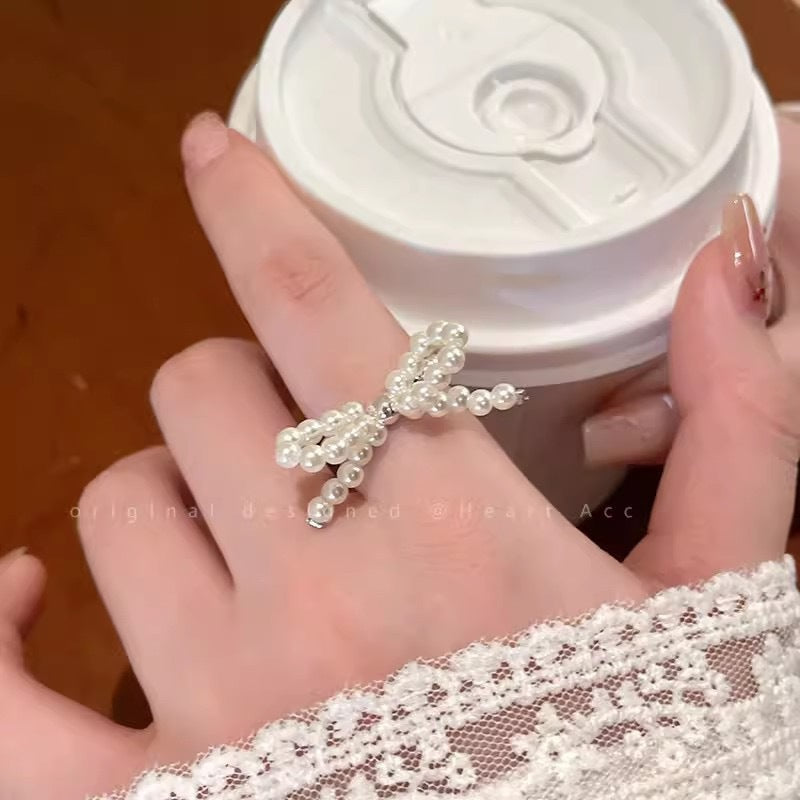 Women's Handmade Bow Beaded Elastic For Personality Rings