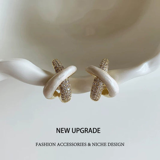 Women's Sier Needle White Cross Unique For Graceful Stud Earrings