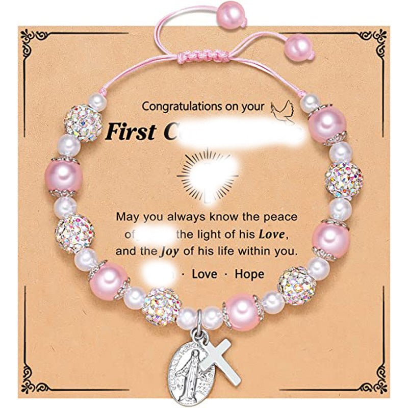 Women's Hoop White Pearl Pink Woven Beads Bracelets